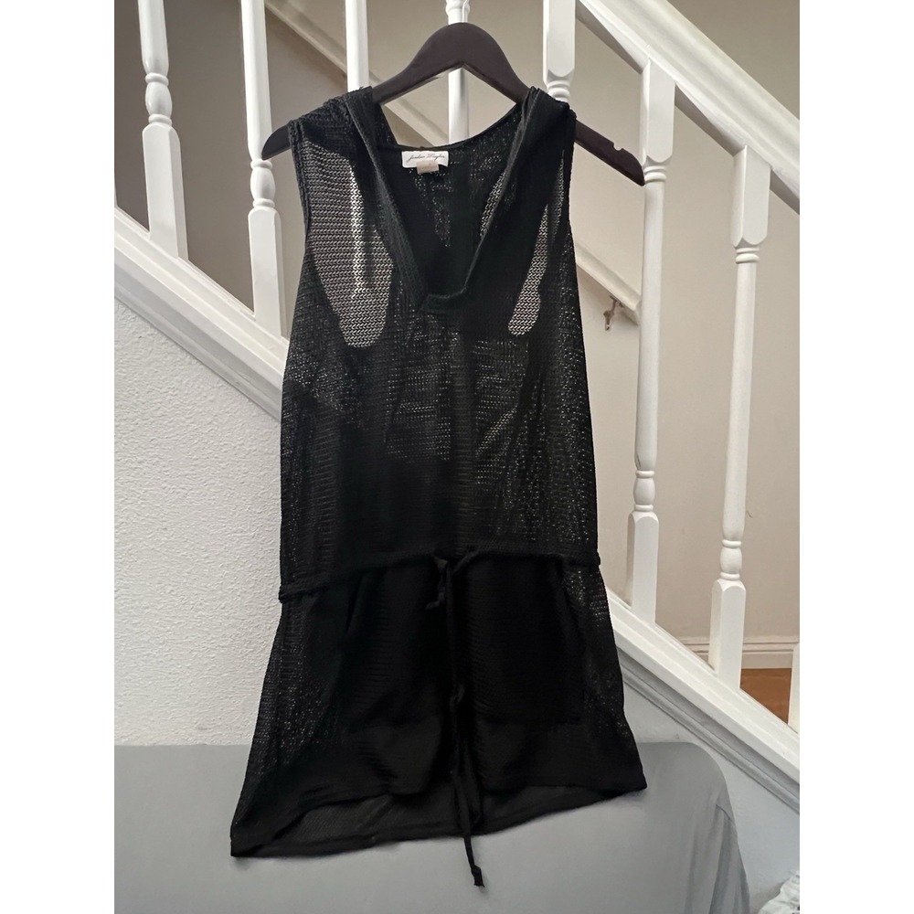 Jordan Taylor Black Mesh Knit Hooded Beach Cover Up Sleeveless KC-413 Mens M
